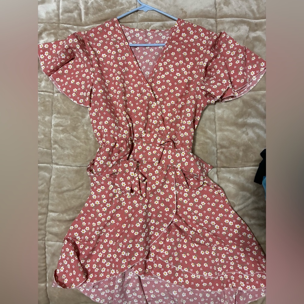 Floral Tie-Waist Pink Wrap Dress